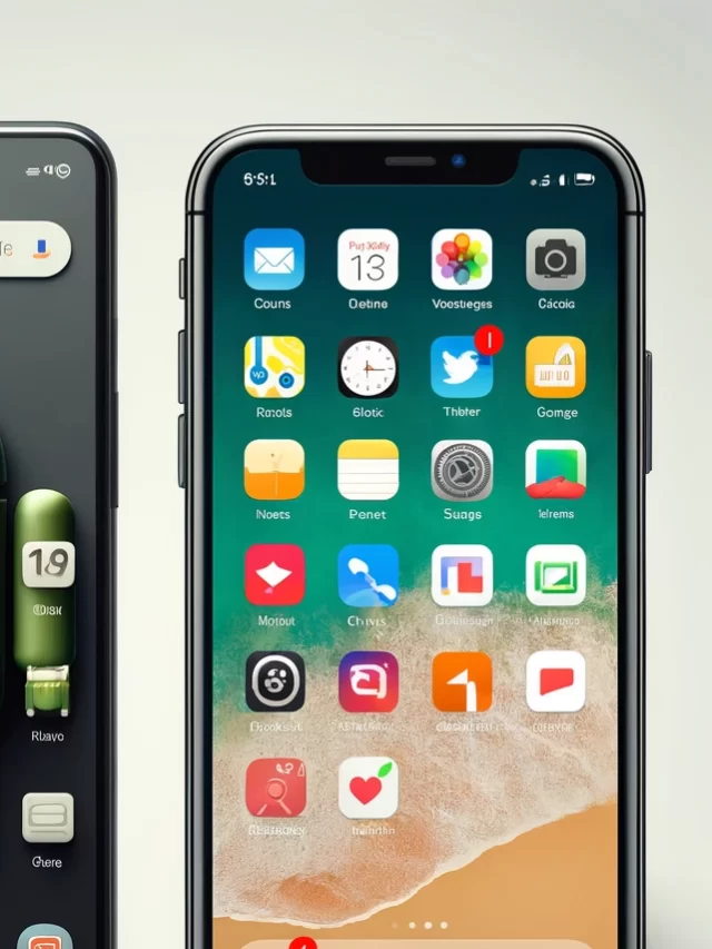 DALL·E 2024-05-13 13.35.38 - Image depicting an Android smartphone and an Apple iPhone side by side. Each phone displays its unique interface; the Android phone shows a customizab